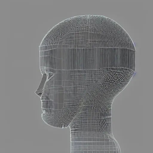 Image similar to a 3/4 view of an android's head made of pixel blocks blown into the wind, realistic, 3d render