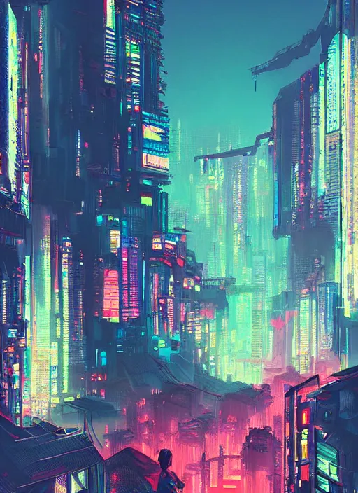 Image similar to A professional digital painting of a far-future cyberpunk city, Kowloon, by Alena Aenami, trending on Artstation