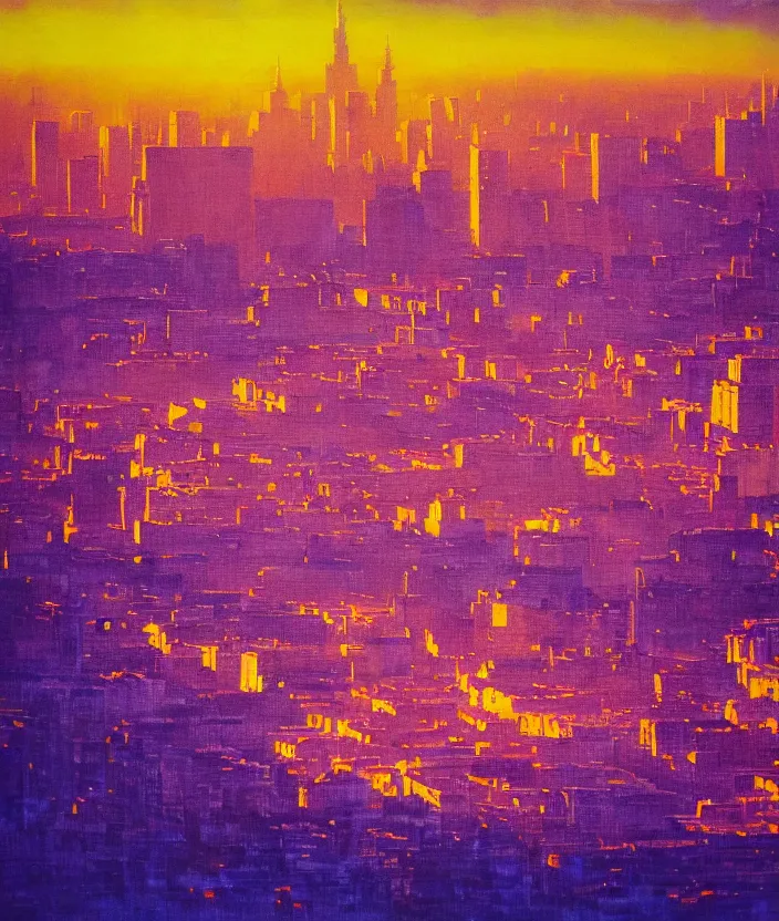 Prompt: A close up shot of a European City with rays of sunlight bouncing off the buildings, sunrise, sunset, bright yet cool colors, colors and rays of yellow orange red pink purple and blue cover the image, melancholic, nostalgic, cool, epic, oil painting, painting, trending on deviantart, trending on artstation, realistic, polaroid photograph, polaroid, lens blur, photo, realistic, hyperrealistic, very realistic, detailed, very detailed, intriciate detail, intricate details, HD quality, 4k resolution, 8k resolution, in the style of an album cover