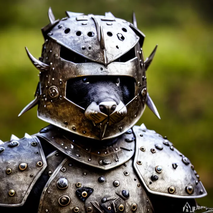 Prompt: photo of a warrior with metal otter themed armour, highly detailed, 4 k, hdr, smooth, sharp focus, high resolution, award - winning photo