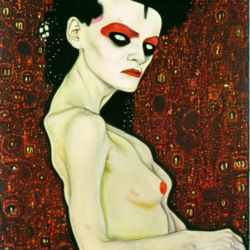 Image similar to bride of frankenstein influenced by gustav klimt.