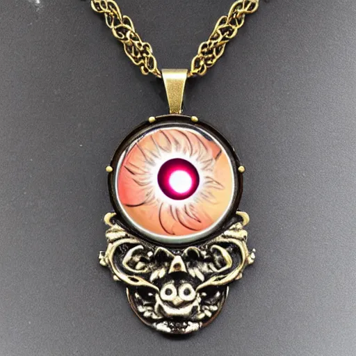 Prompt: necro eyeball artnouveau necklace