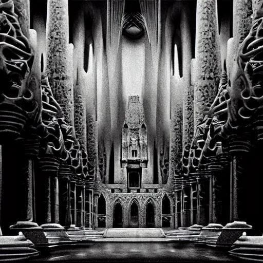 Prompt: hyperrealism hyperdetail. submerged cathedral of dagon beneath the ocean floor. photography by ansel adams. ominous light emits from deep inside the temple.