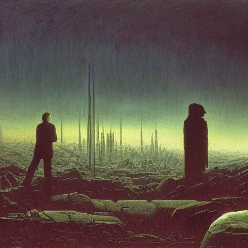 Image similar to neuromancer, painted by caspar david friedrich