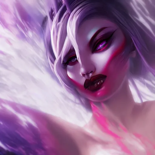 Prompt: evelynn kills, league of legends, godlike design, detailed face, epic fantasy art, trending on artstation, deviantart, high detail, high definiton, ultra realistic, high quality, ultra quality, hyper realistic, 4 k uhd,