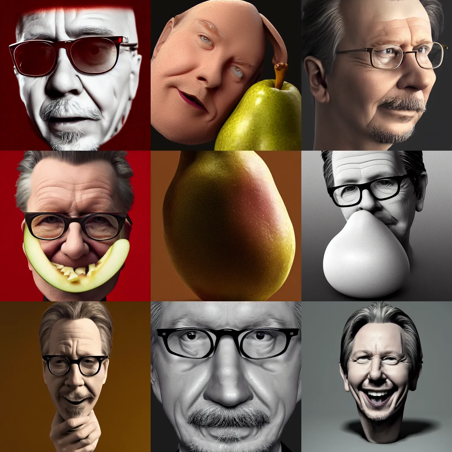 Prompt: gary oldman's face on a pear, digital art, octane render, 4 k, 8 k, 3 2 k uhd
