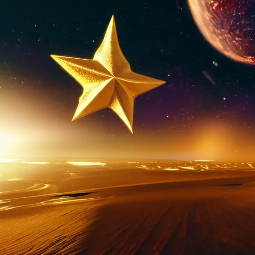 Prompt: a star on a board, digital art, octane engine, detailed render, dynamic lighting, 4 k, gold station, background planet