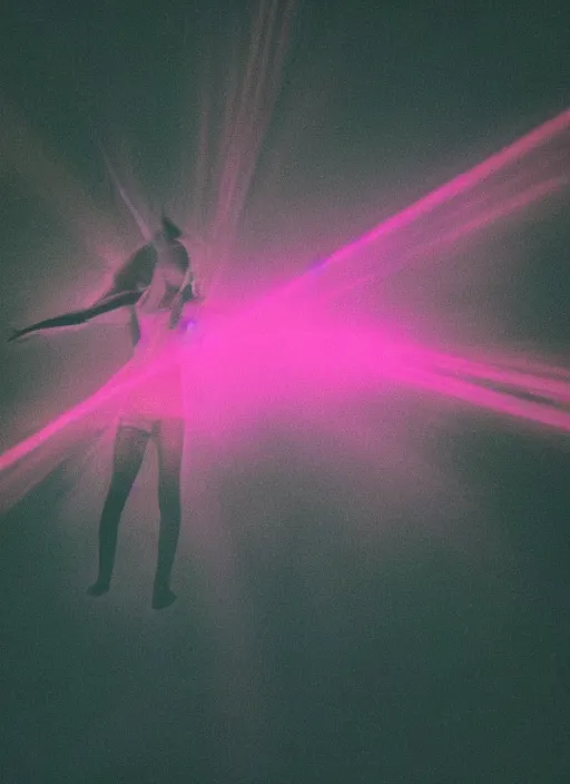 Image similar to female ascending into the sky, glowing aura, motion blur, long exposure, film grain, cinematic lighting, experimental film, shot on 1 6 mm