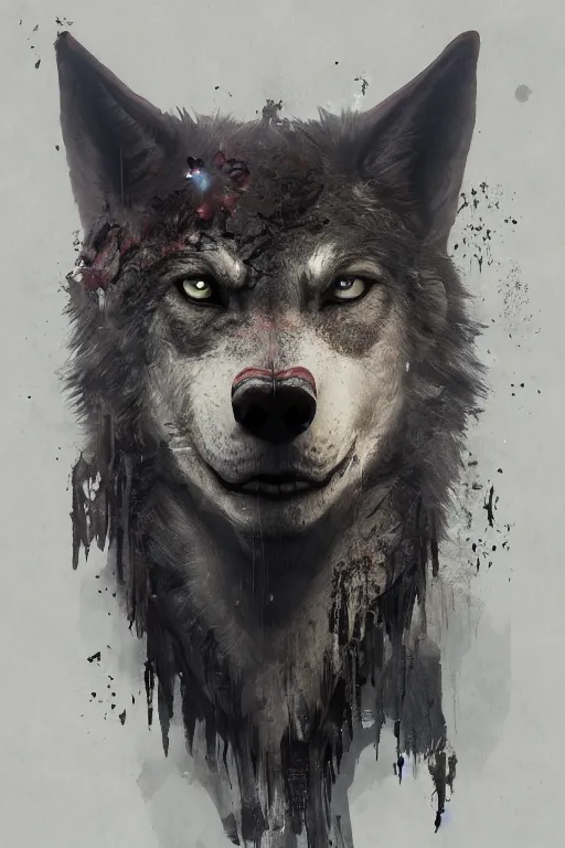 Image similar to A fancy portrait of a zombified wolf by Greg Rutkowski, Sung Choi, Mitchell Mohrhauser, Maciej Kuciara, Johnson Ting, Maxim Verehin, Peter Konig, Bloodborne, 8k photorealistic, cinematic lighting, HD, high details, dramatic, dark atmosphere, trending on artstation