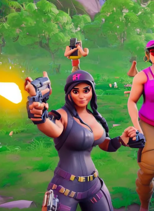 Image similar to game still of Salma Hayek as a Fortnite skin in Fortnite.