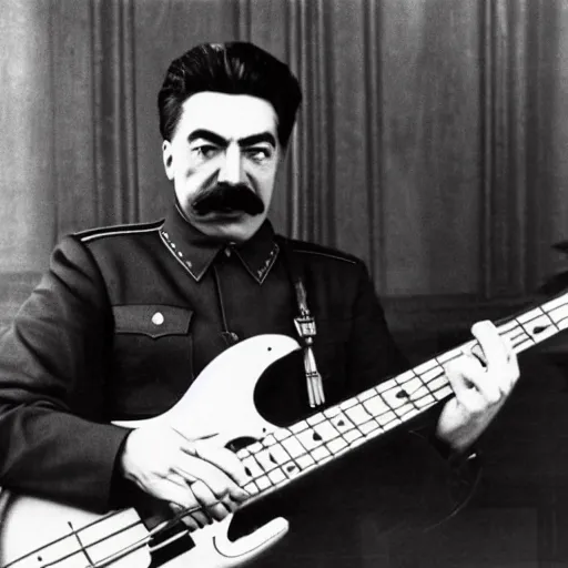 Prompt: joseph stalin playing bass guitar