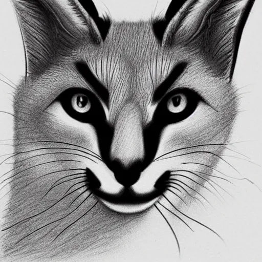 Image similar to cute caracal drawing with red marker and pencil, digital art by kuvsjinov