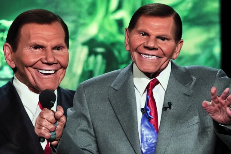 Image similar to kenneth copeland depicted as devil with tentacles instead of arms