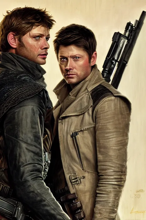 Image similar to a detailed matte picture of jensen ackles dressed as has solo and misha collins as luke skywalker, masterpiece, 8 k, art by alphonse mucha and greg rutkowski