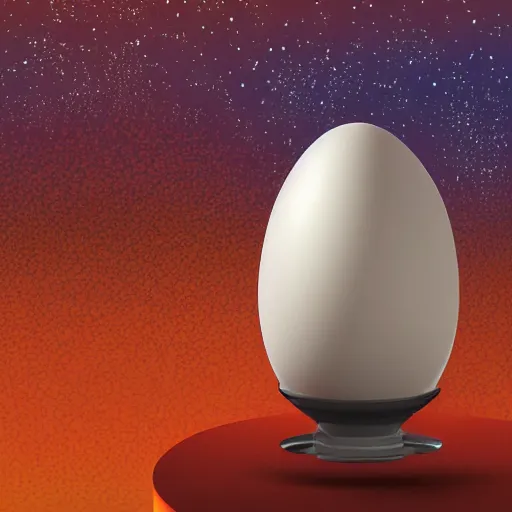 Image similar to A mechanical egg being powered by cosmic fuel, digital art