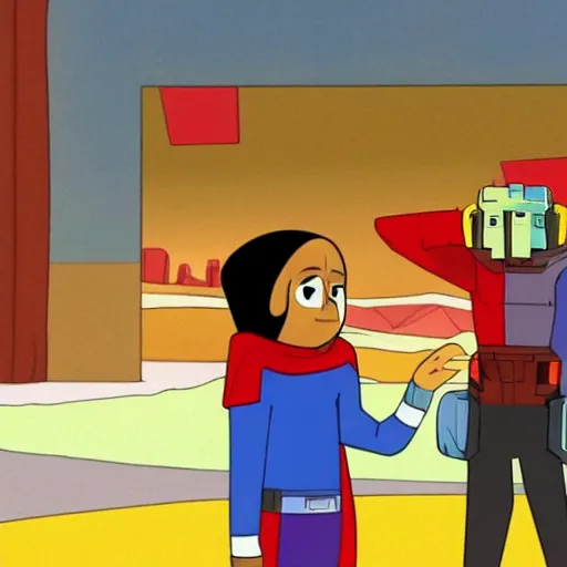 Image similar to obama dapping up optimus prime in adventure time,