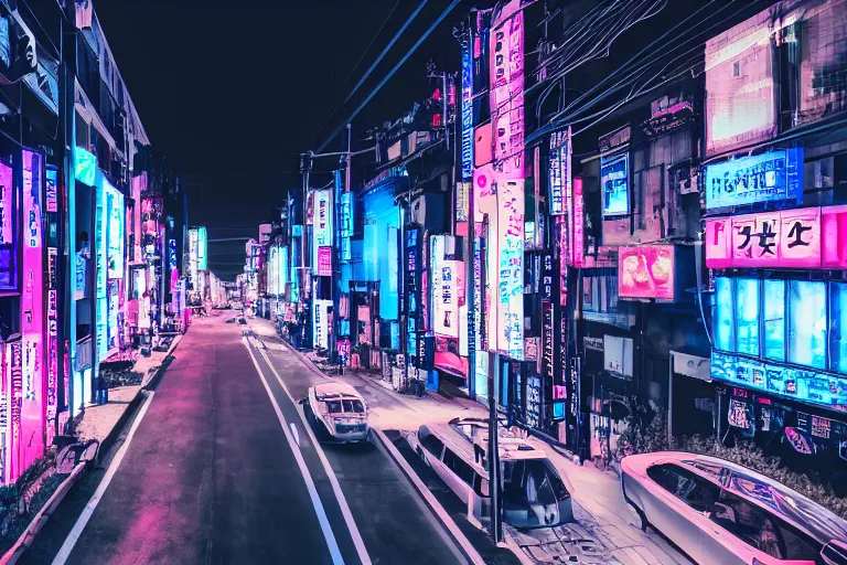 Image similar to aerial photo of neon tokyo street at night futuristic aesthetic matte painting, wallpaper, unsplash, colorful, neon blue color, vaporwave,