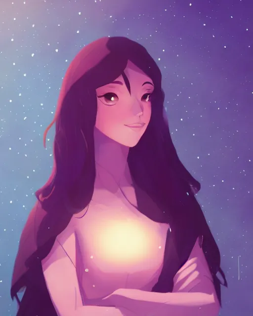 Image similar to a beautiful lucina standing under the stars with an arm raised, in professional makeup, dramatic lighting, by lois van baarle, artstation