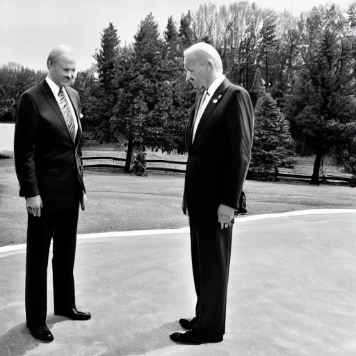 Prompt: president joe biden face to face with vladimir putin, nikon 3 5 mm, photograph