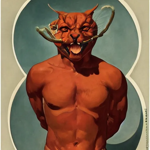 Prompt: a satanic thundercat 🦀♋ j. c. leyendecker