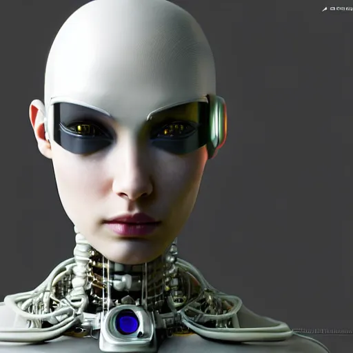 Image similar to Perfectly-Centered-Portrait-Photograph of Mechanical Cyberpunk Female Android, Upper-torso, intricate, elegant, super highly detailed, professional digital painting, artstation, concept art, smooth, sharp focus, no blur, no dof, extreme illustration, Unreal Engine 5, Photorealism, HD quality, 8k resolution, cinema 4d, 3D, beautiful, cinematic, art by artgerm and greg rutkowski and alphonse mucha and loish and WLOP