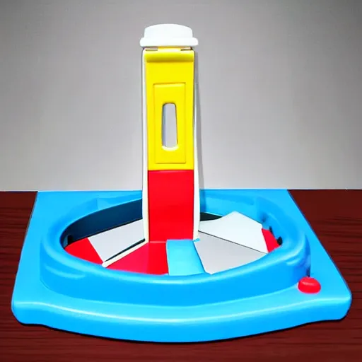 Image similar to a guillotine designed by fisher - price toys, toy guillotine, guillotine!!!!!!!!!!!!!!, high detail product photo