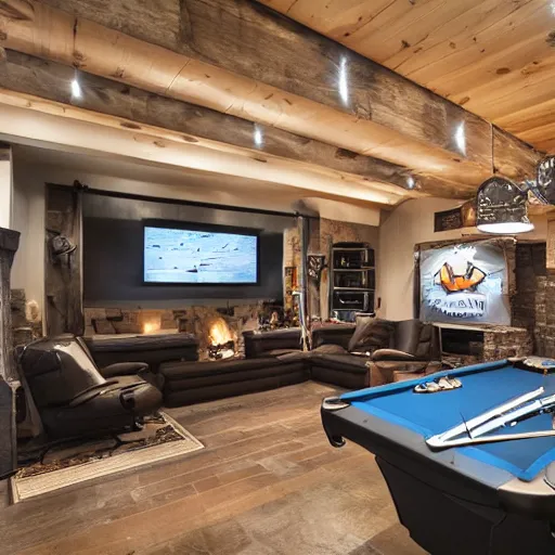 Prompt: the ultimate man cave,photgraphy,detailed