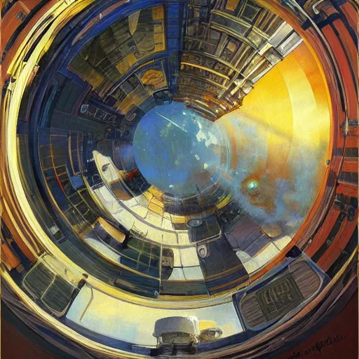 Image similar to a highly detailed beautiful portrait of circular space station with elevator connected to earth, by gregory manchess, james gurney, james jean