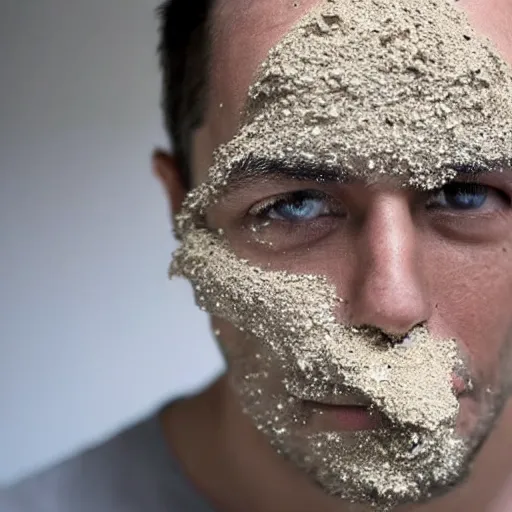 Image similar to a man's face made out of pieces of dust and debris