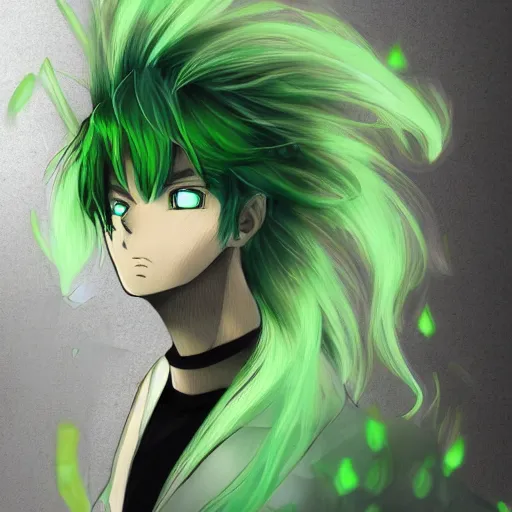 Prompt: portrait of a man with green hair, anime style, trending on artstation, Mad House art style, Tsugumi Ohba art style