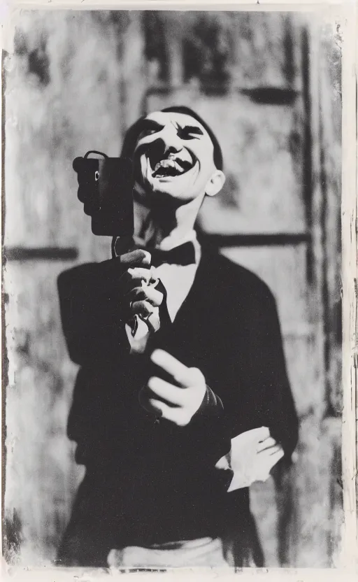 Prompt: kodak portra 4 0 0, wetplate, narrow shot, award - winning black and white portrait by britt marling of classic 1 9 4 0 s bela lugosi dracula monster universal horror, smiling taking a selfie,