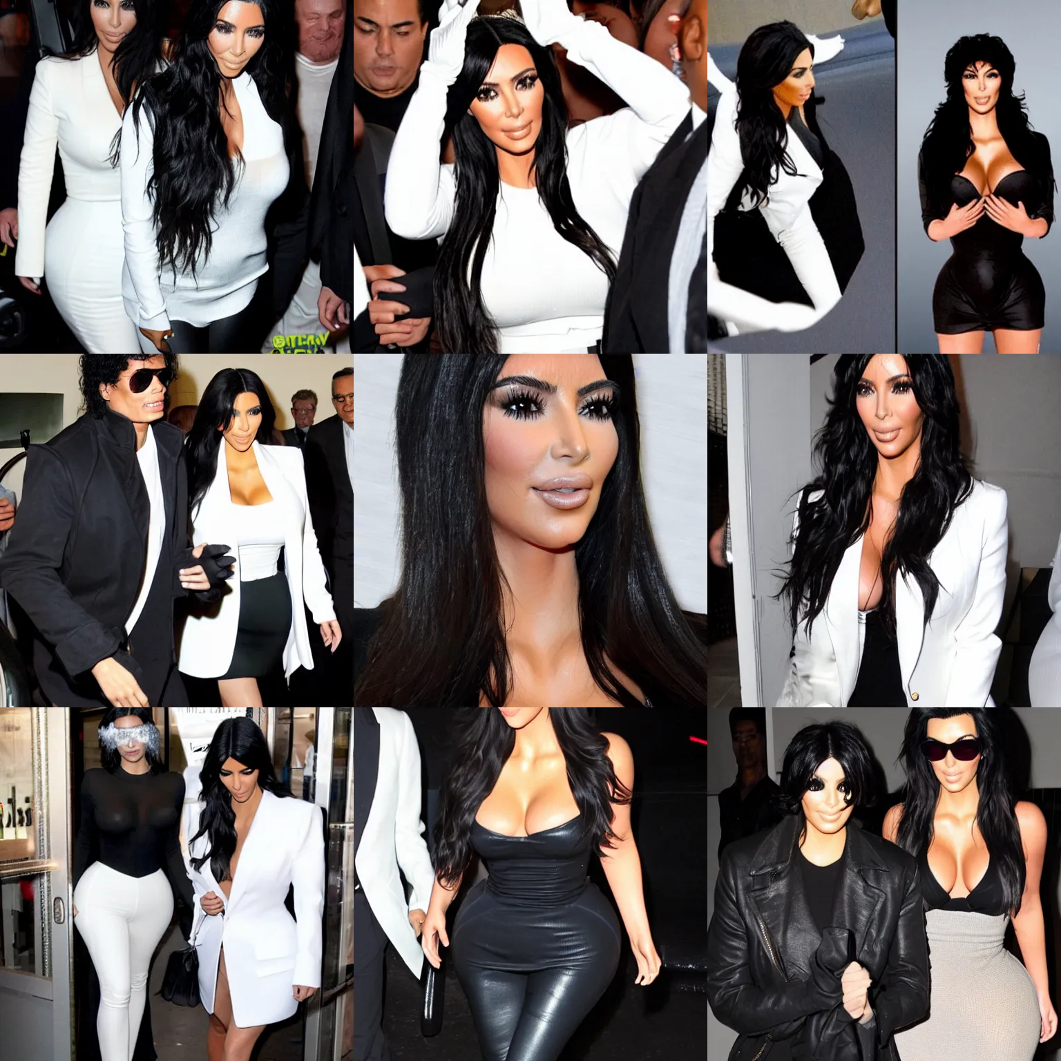 Prompt: Kim kardashian with michael jacksons face, white gloves