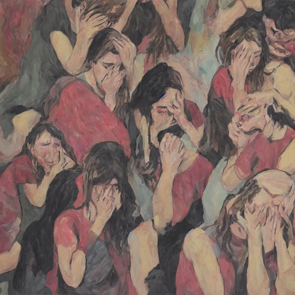 Prompt: women crying, matt painting