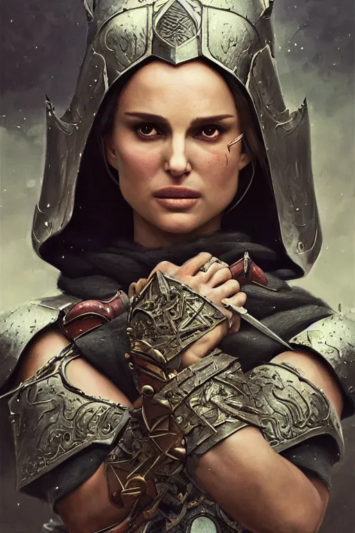 Image similar to natalie portman, legendary warrior, heroic, lord of the rings, tattoos, decorative ornaments, battle armor, by carl spitzweg, ismail inceoglu, vdragan bibin, hans thoma, greg rutkowski, alexandros pyromallis, perfect face, fine details, realistic shading photorealism