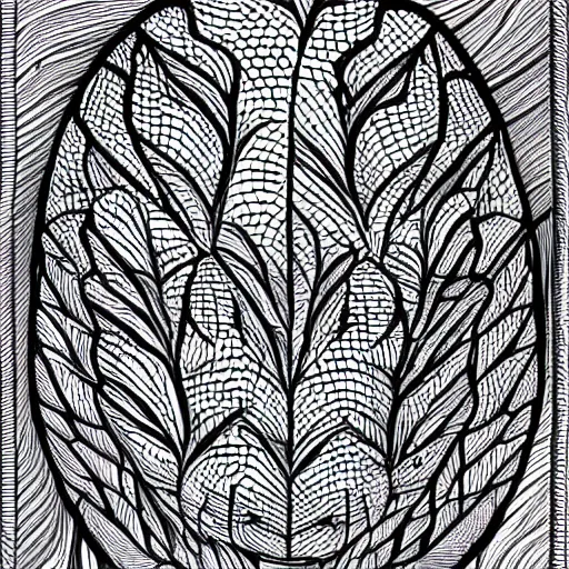 Prompt: A scaly patterned brain art, lines and details drawn with scaly brain art