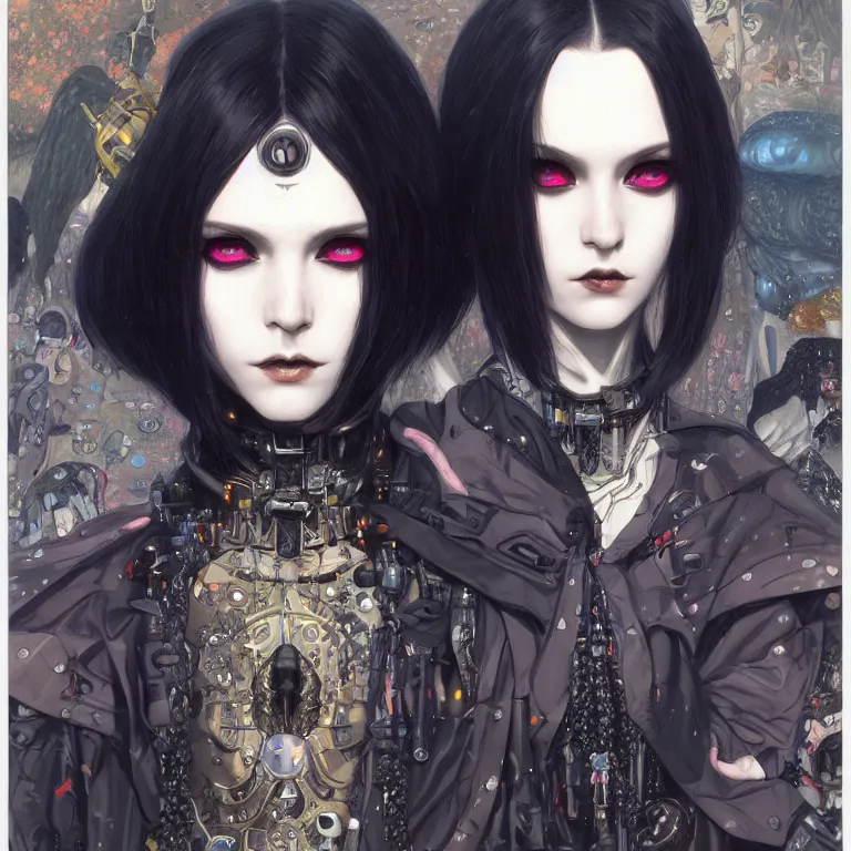 Image similar to portrait of beautiful young goth alien, cyberpunk, Warhammer, highly detailed, artstation, illustration, art by Gustav Klimt and Range Murata and Ilya Kuvshinov and Sakimichan