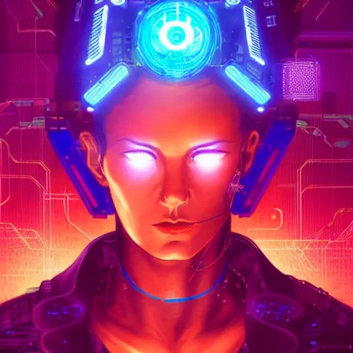 Image similar to a cyberpunk netrunner using a glowing interface, centered in the frame, cyberpunk concept art by Jean Giraud and josan gonzales, digital art, highly detailed, intricate, sci-fi, sharp focus, Trending on Artstation HQ, deviantart, 4K UHD image