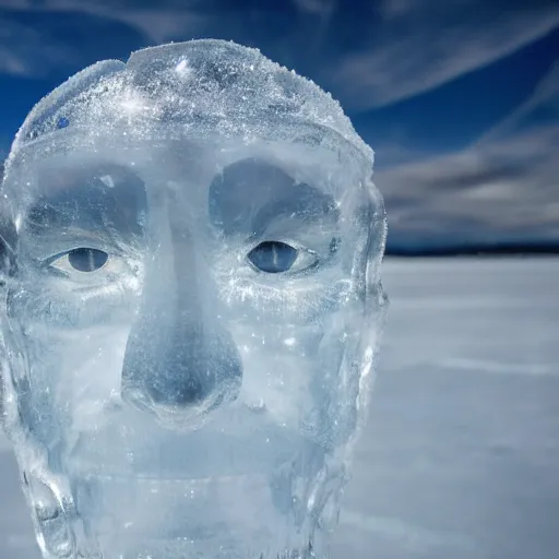 Prompt: see through clear sheet of ice sheet of ice in front of face face face behind ice face behind ice open eyes