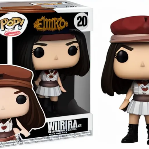 Image similar to Elmiira; funko pop of girl with short brown hairm, wearing a beret; white shirt; funko pop