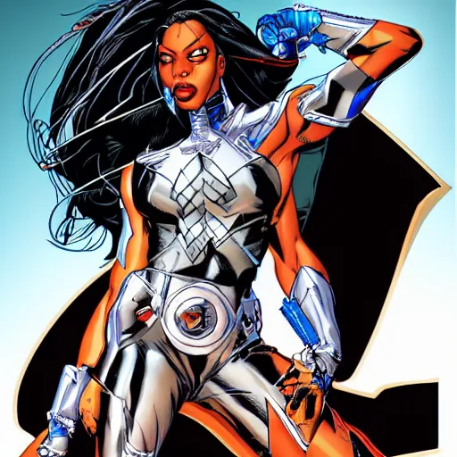 Image similar to aaliyah dana haughton as storm from the x - men, vector image, comic books style, very detailed, by jim lee, by jae lee, by todd mcfarlane, by rob liefeld