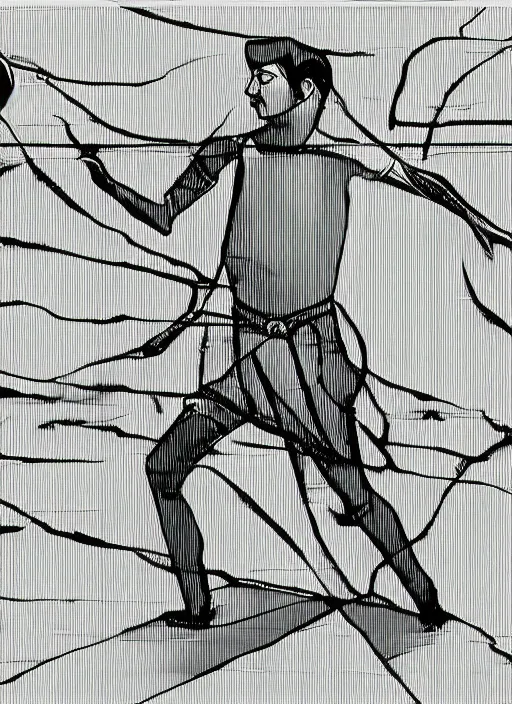 Image similar to a rotoscoped illustration on a photograph of a half-elf referee in the style of man ray