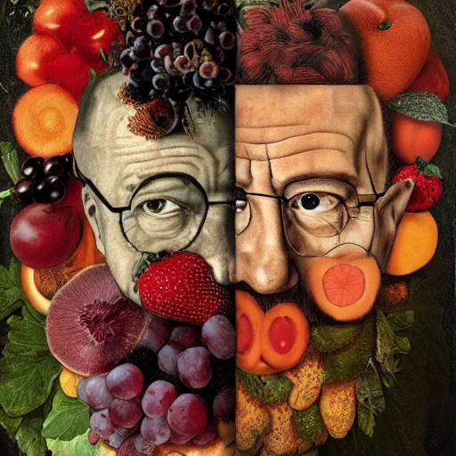 Image similar to walter white in the style of giuseppe arcimboldo, fruits