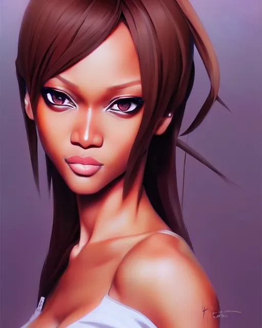 Prompt: portrait of Tyra Banks as Anime girl cute-fine-face, full body! full figure! pretty face, realistic shaded Perfect face, fine details. Anime. realistic shaded lighting by Ilya Kuvshinov Giuseppe Dangelico Pino and Michael Garmash and Rob Rey