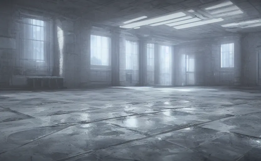 Prompt: empty room, open shiny floor, hyper details, unreal engine and v - ray render.