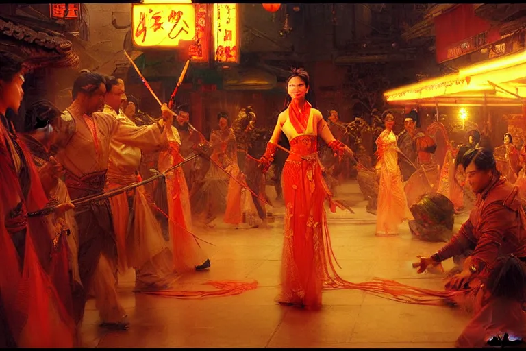 Image similar to wuxia, neon light, painting by gaston bussiere, craig mullins, j. c. leyendecker