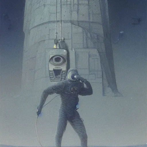 Prompt: an fbi agent is vacuumed into a giant television monitor, beksinski, wayne barlowe, very coherent symmetrical artwork, cinematic, hyper realism, high detail, octane render, 8 k