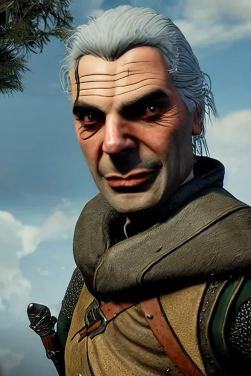 Image similar to Mr bean as Geralt of rivia