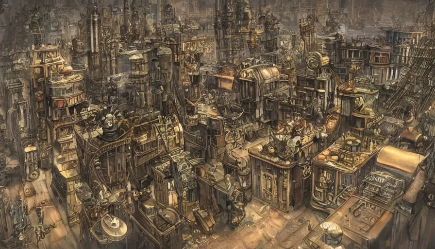 Image similar to a modern steampunk city from 1900, an anachronistic city with various objects that are out of place - H 1000