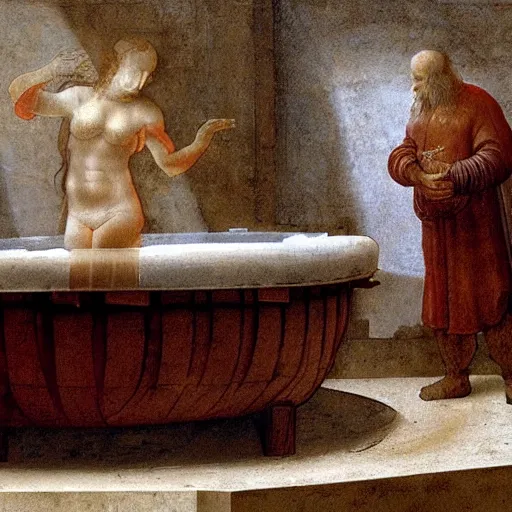 Image similar to leonardo da vinci's plans for his new invention the hot tub