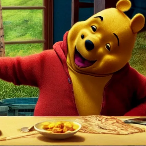 Prompt: Live action winnie the pooh, played by Nicolas Cage